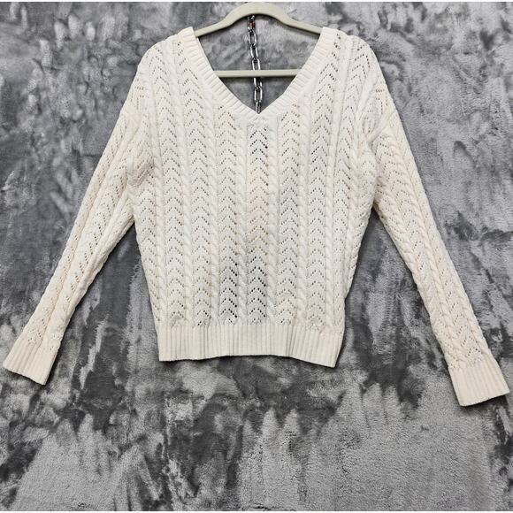 NEW Jessica Simpson Sweater Womens L Cream V-Neck Knot Back Lightweight Casual - Picture 1 of 10
